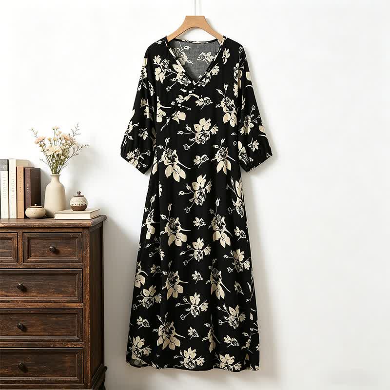 Ownkoti Elegant Floral V-Neck Lounge Dress - image 1