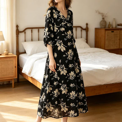 Ownkoti Elegant Floral V-Neck Lounge Dress - image 2