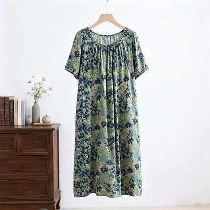 Ownkoti Green Floral Gathered Neck Lounge Dress - image 1