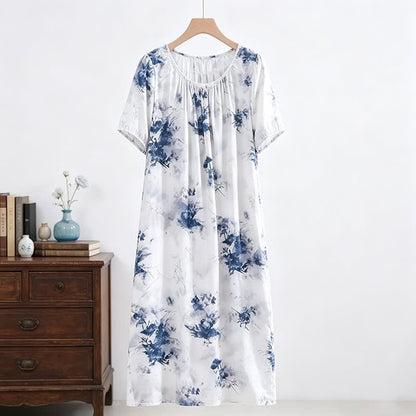 Ownkoti Blue Ink Style Floral Lounge Dress - image 1
