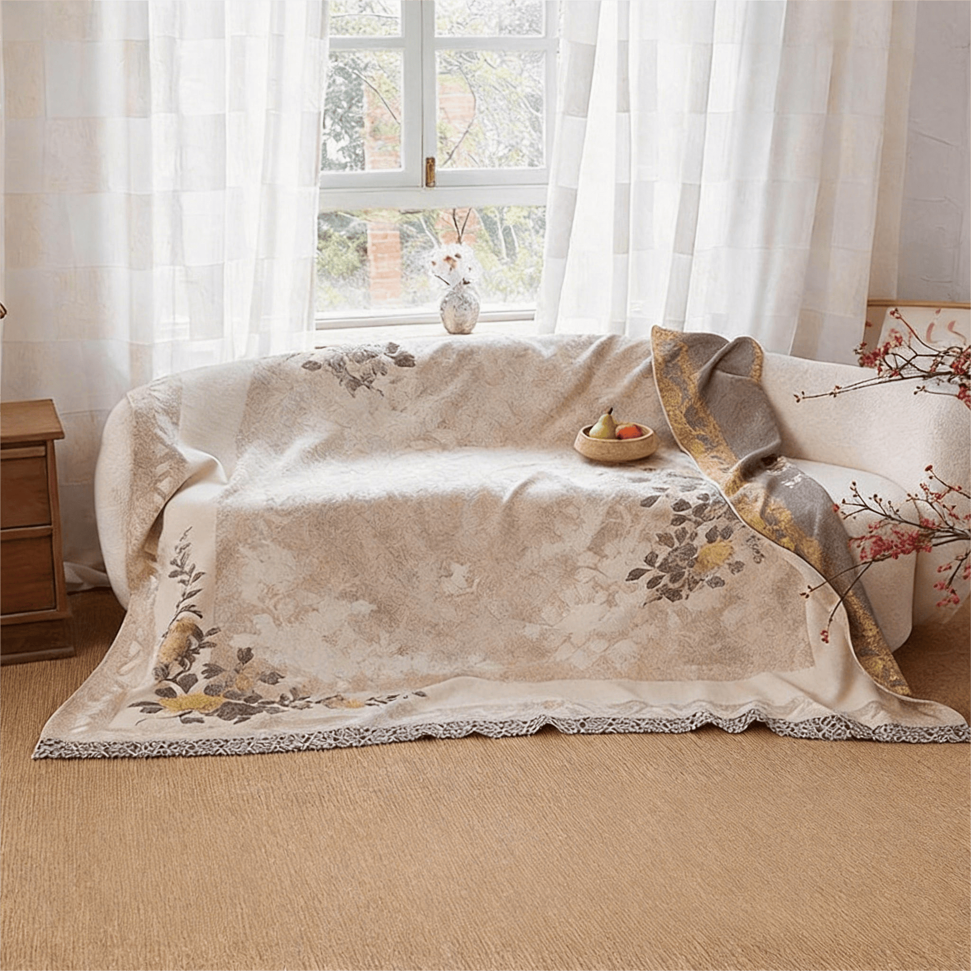 Ownkoti Oriental Peony Jacquard Reversible Gauze Quilt - image 3