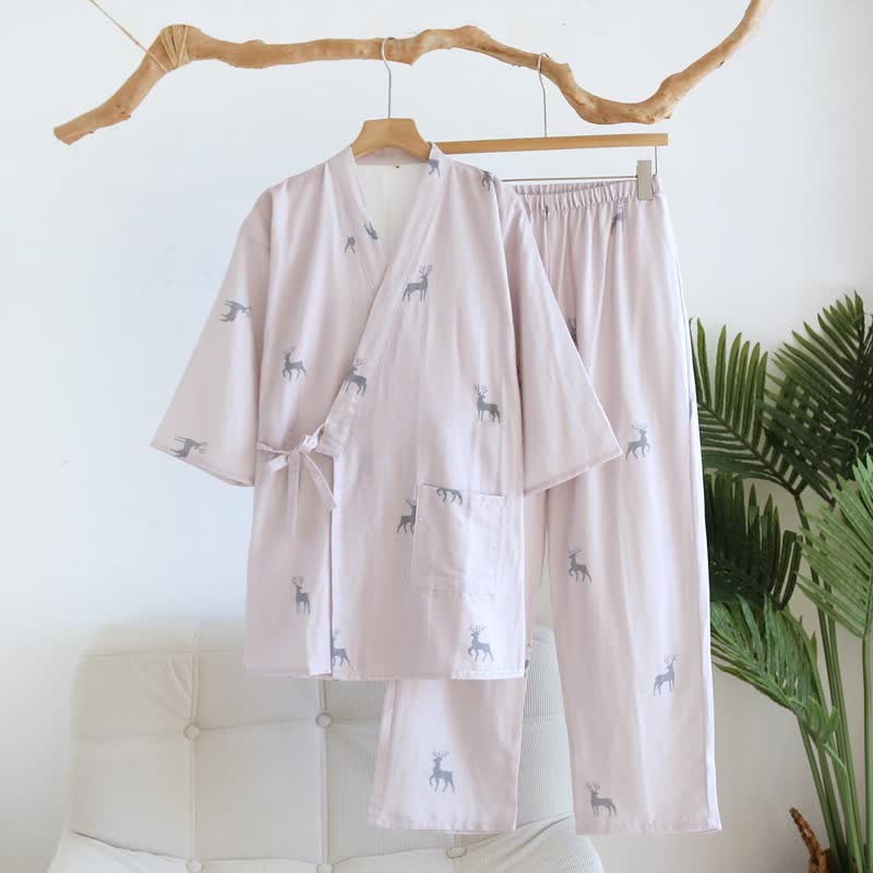 Ownkoti Couple Matching Deer Cotton Loungewear Set - Women: Pink - XL - image 2