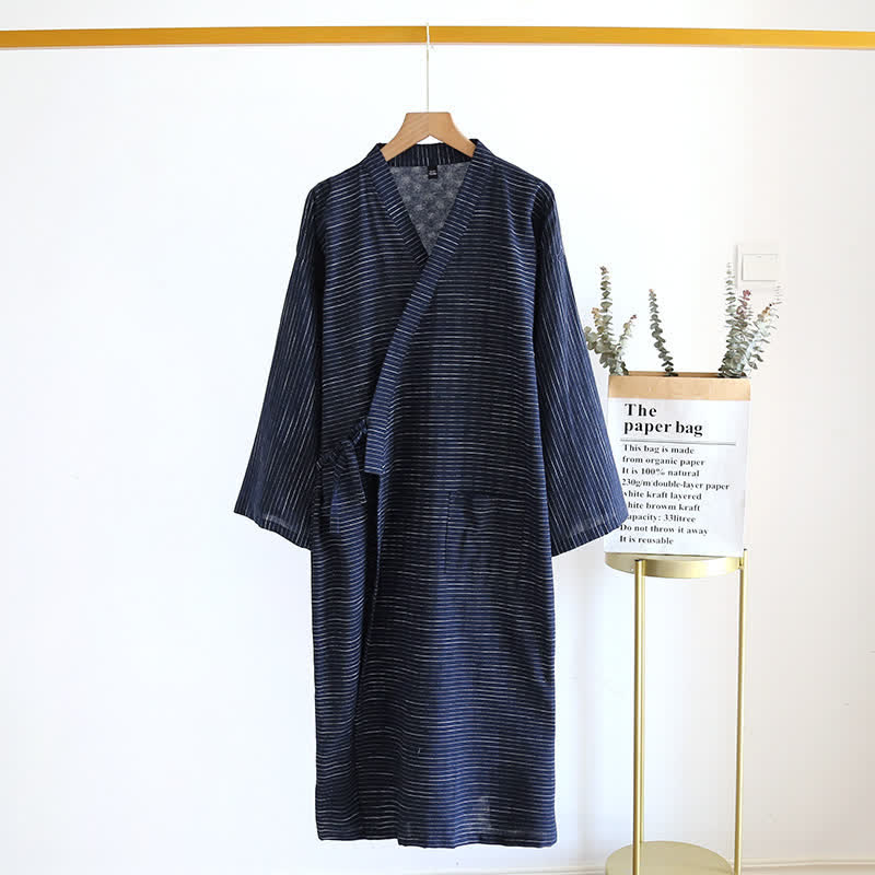 Ownkoti Unisex Cotton Gauze Kimono Lounge Robe - Navy - XL - image 11