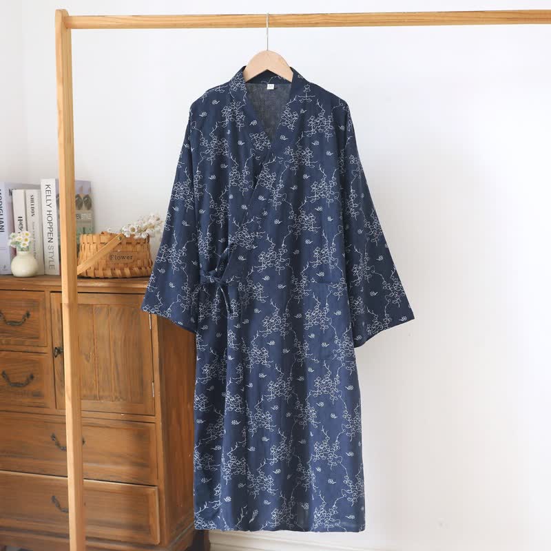 Ownkoti Unisex Floral Cotton Kimono Lounge Robe - Navy - XL - image 13
