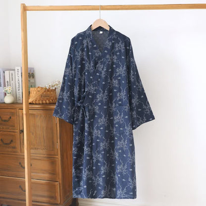 Ownkoti Unisex Floral Cotton Kimono Lounge Robe - Navy - XL - image 13