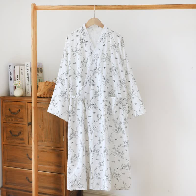 Ownkoti Unisex Floral Cotton Kimono Lounge Robe - White - XL - image 3