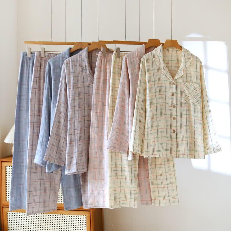 Ownkoti Colorful Stripe Check Cotton Matching Pajamas - image 0