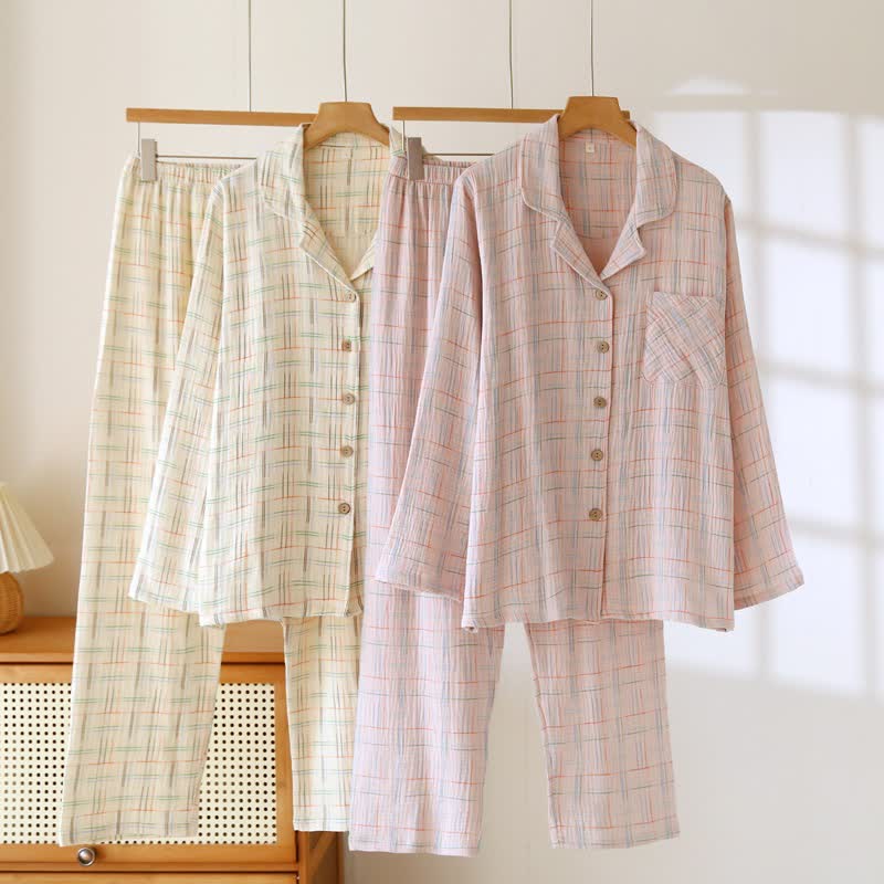 Ownkoti Colorful Stripe Check Cotton Matching Pajamas - image 7