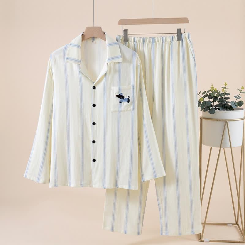 Ownkoti Striped Cotton Matching Couple Pajama Set - Beige - Male - 2XL - image 2