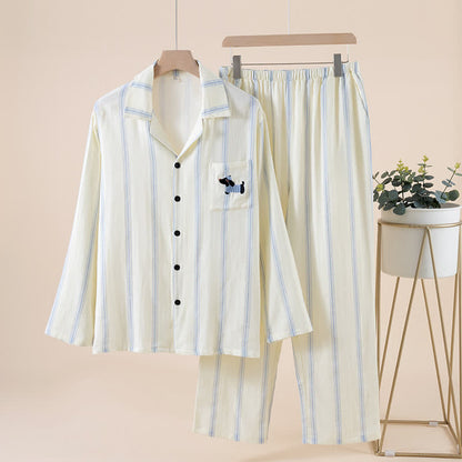Ownkoti Striped Cotton Matching Couple Pajama Set - Beige - Male - 2XL - image 2