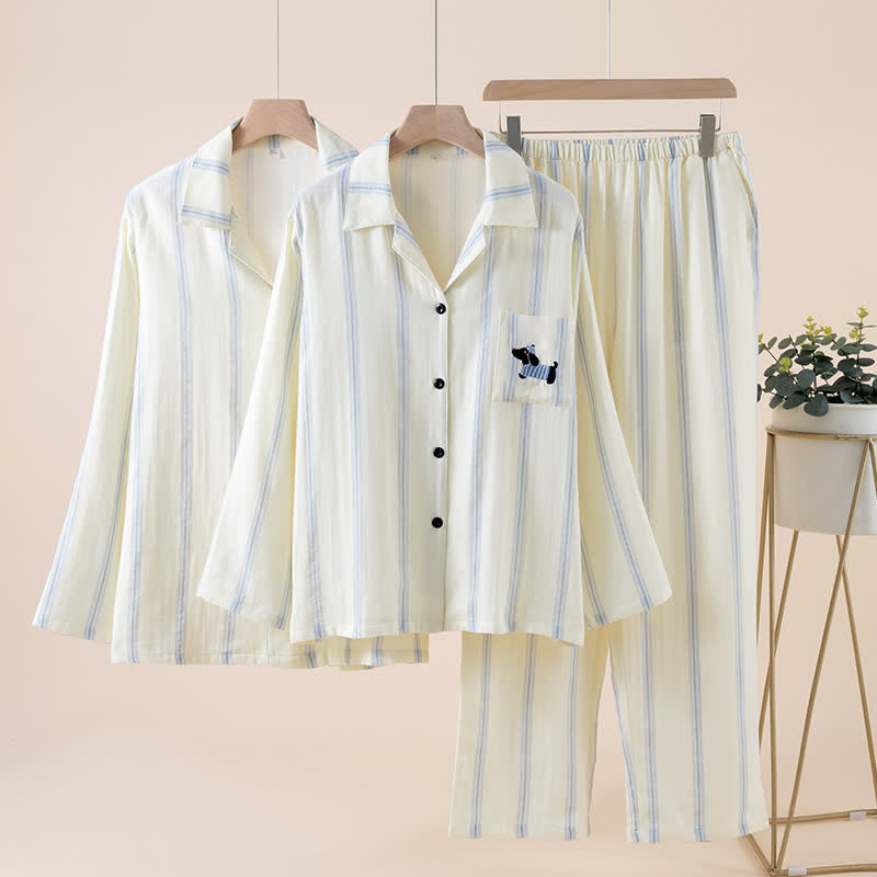 Ownkoti Striped Cotton Matching Couple Pajama Set - image 1