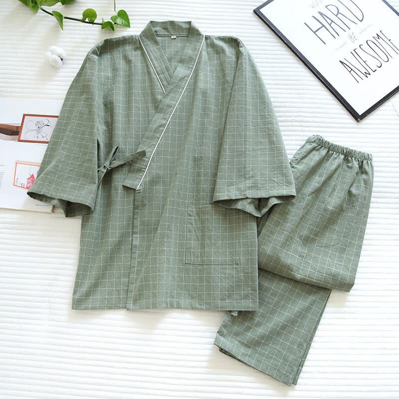 Ownkoti Couple Matching Gird Cotton Kimono Pajamas - image 10