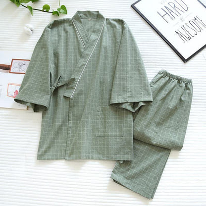 Ownkoti Couple Matching Gird Cotton Kimono Pajamas - image 10