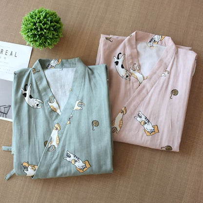 Ownkoti Couple Matching Cat Cotton Kimono Robe - image 1