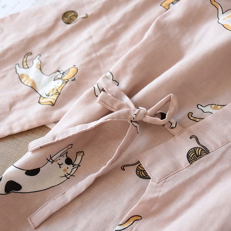 Ownkoti Couple Matching Cat Cotton Kimono Robe - image 6