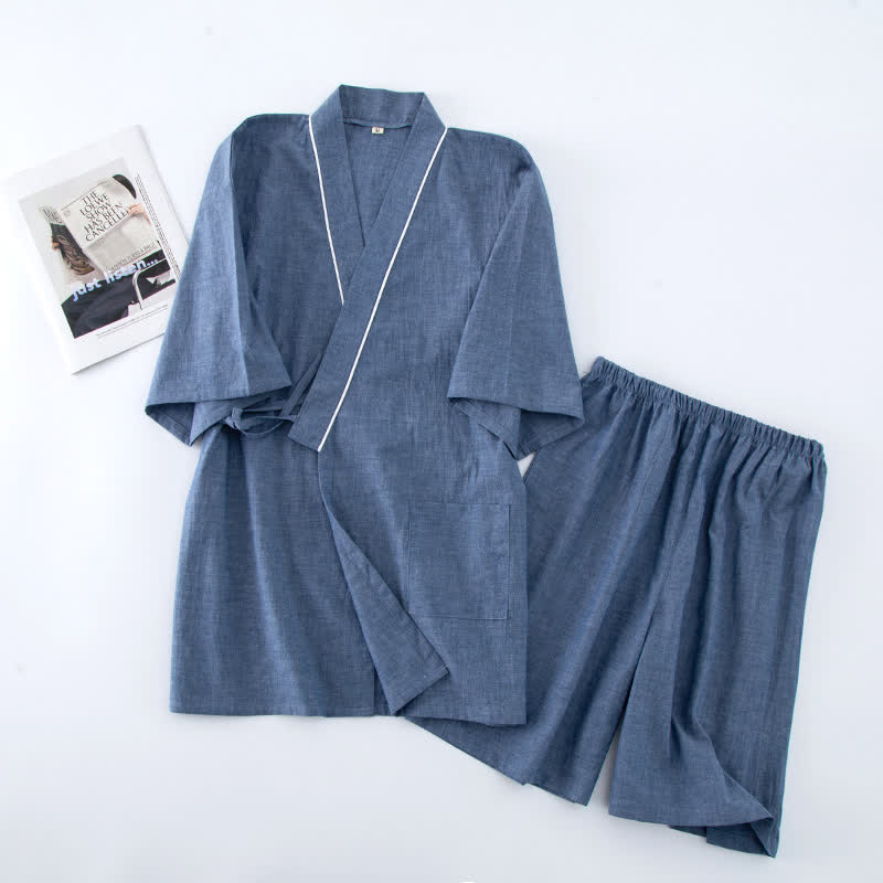Ownkoti Unisex Solid Cotton Short Sleeve Pajamas - Blue - XL - image 7
