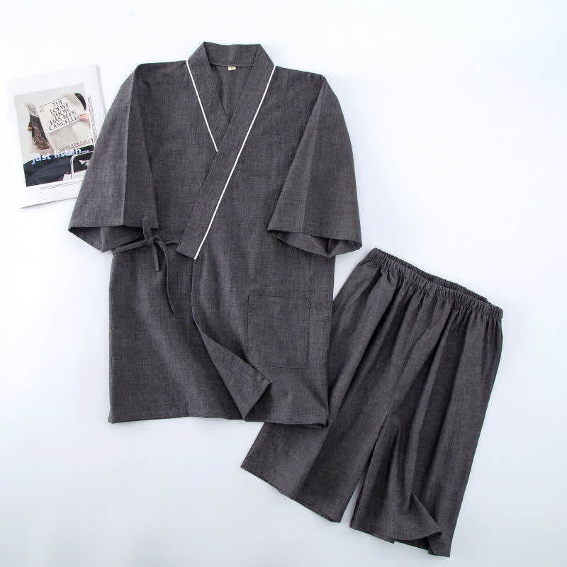 Ownkoti Unisex Solid Cotton Short Sleeve Pajamas - Gray - XL - image 6
