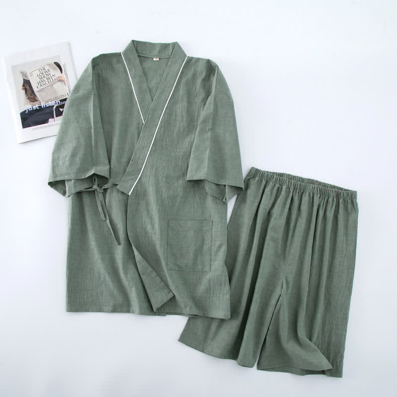 Ownkoti Unisex Solid Cotton Short Sleeve Pajamas - Green - XL - image 5