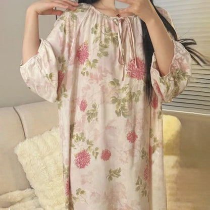Ownkoti Pink Chrysanthemum Floral Lounge Dress - image 4