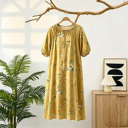 Ownkoti Vintage Floral & Branch Lounge Dress - Yellow - L - image 0