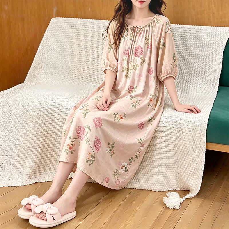 Ownkoti Pink Chrysanthemum Floral Lounge Dress - image 2