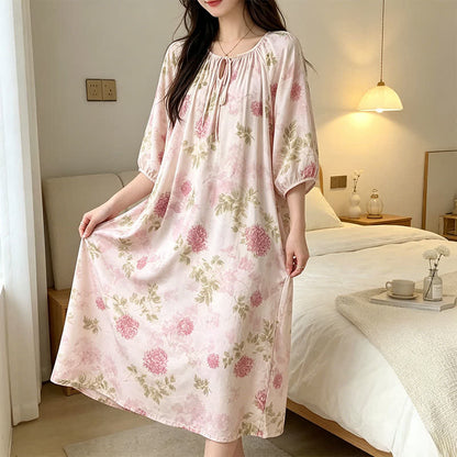 Ownkoti Pink Chrysanthemum Floral Lounge Dress - image 3