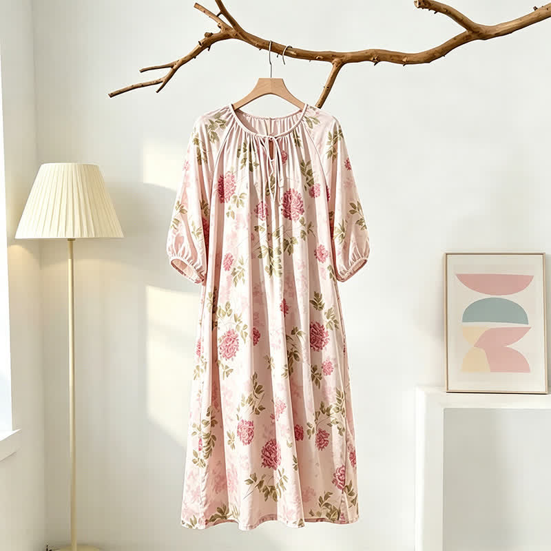 Ownkoti Pink Chrysanthemum Floral Lounge Dress - image 1