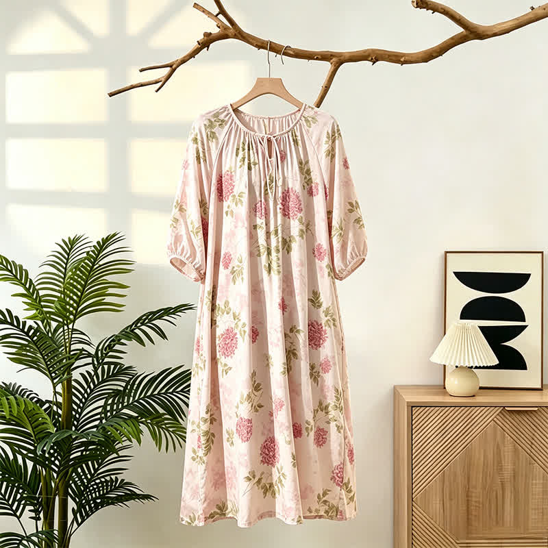 Ownkoti Pink Chrysanthemum Floral Lounge Dress - Pink - L - image 0