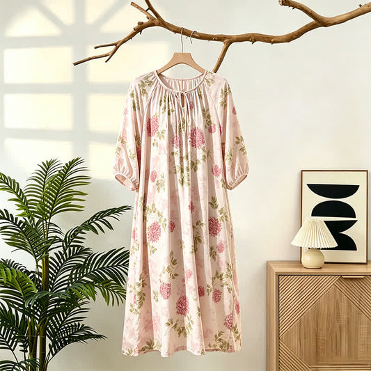 Ownkoti Pink Chrysanthemum Floral Lounge Dress - Pink - L - image 0