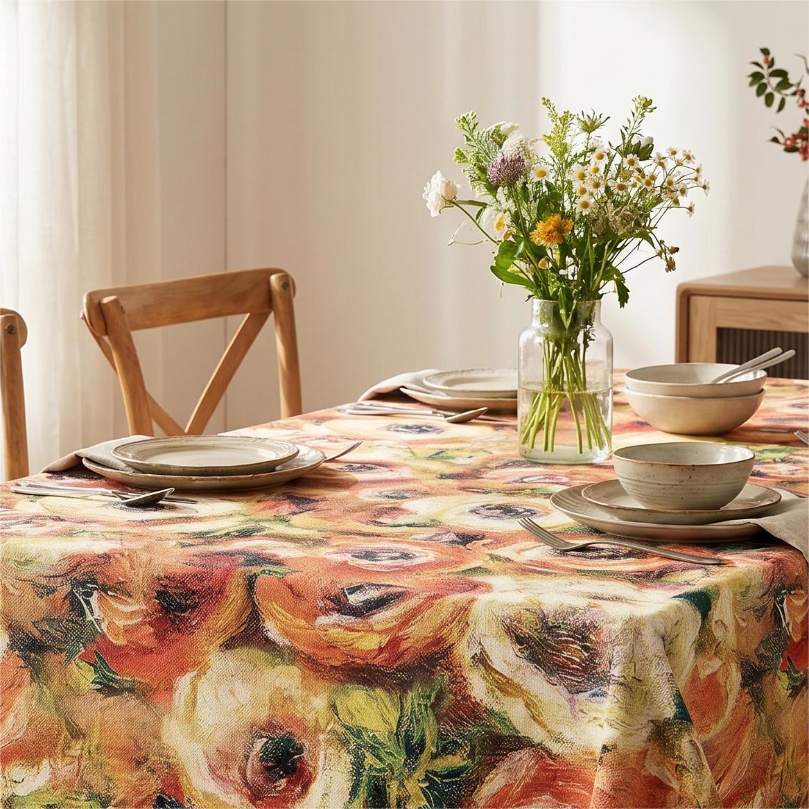 Ownkoti Impressionist Oil Painting Floral Tablecloth - image 2