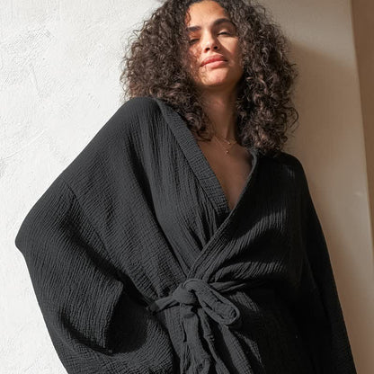 Ownkoti Black Cotto Kimono Short Robe - image 3