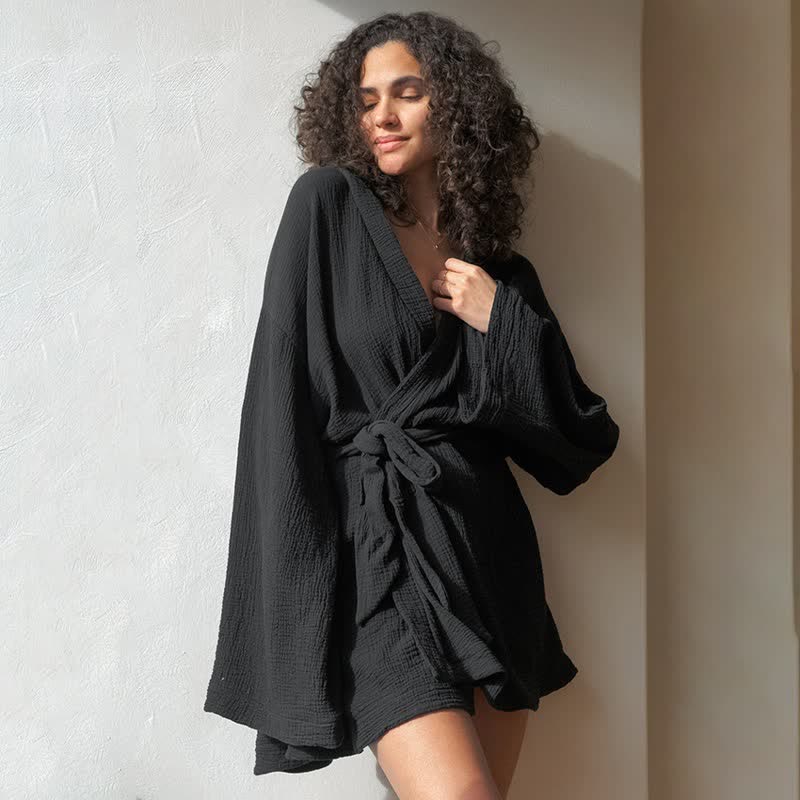 Ownkoti Black Cotto Kimono Short Robe - image 1