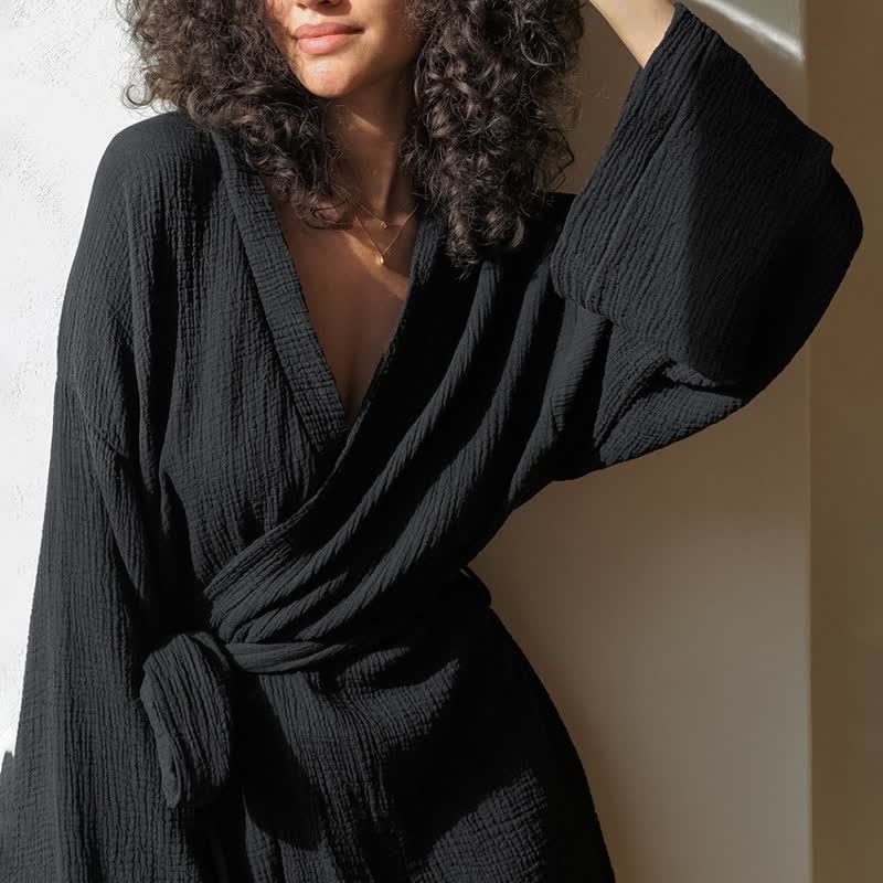 Ownkoti Black Cotto Kimono Short Robe - image 2