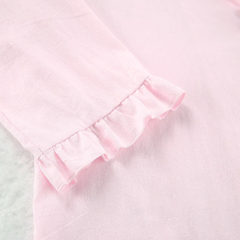 Ownkoti Solid Cotton Ruffle Trim Women's Pajamas - image 6