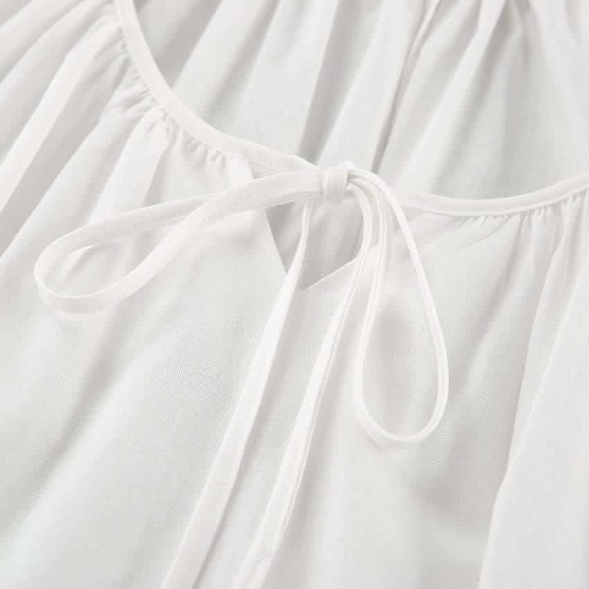 Ownkoti White Cotton Tie Neck Loungewear Dress - image 4