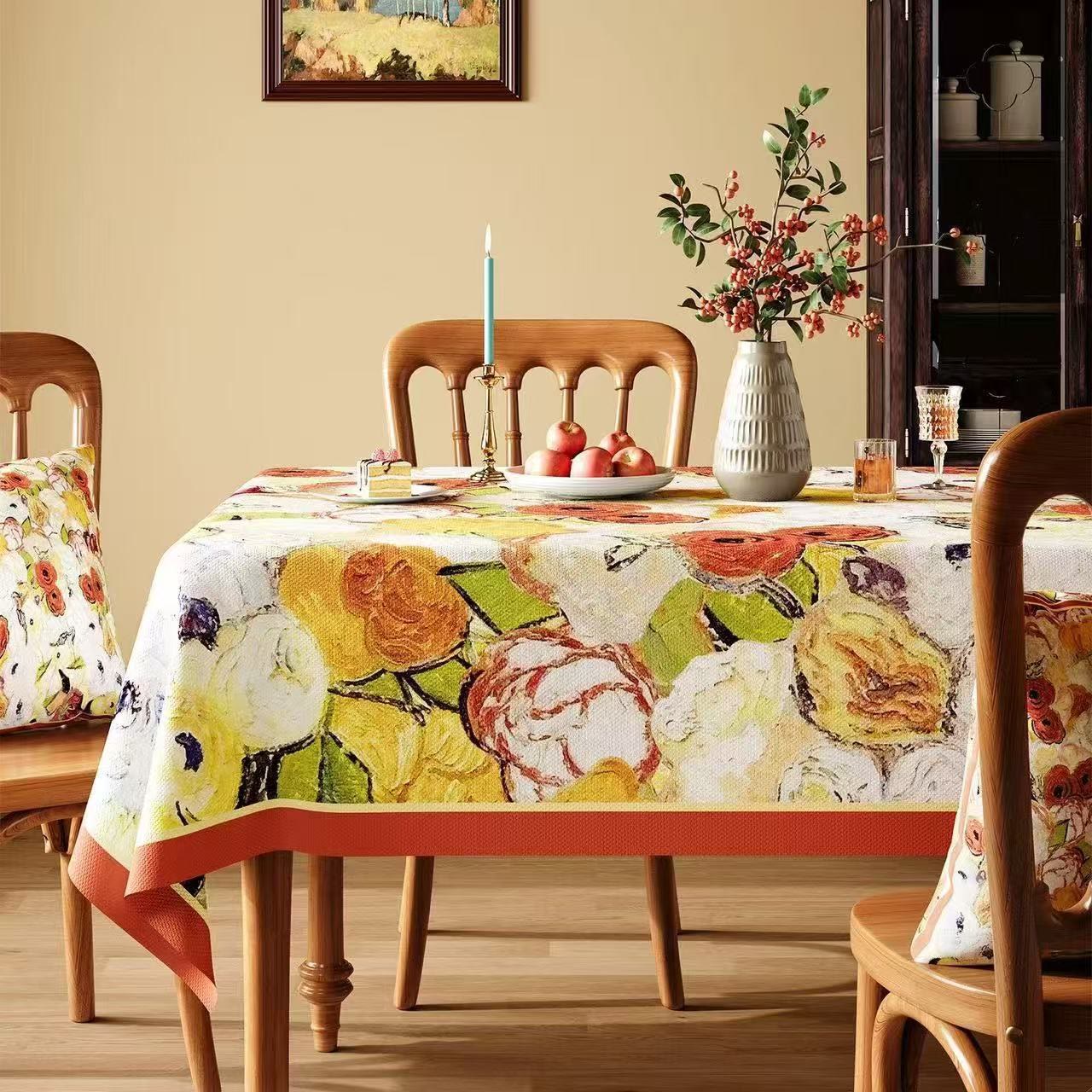 Ownkoti Waterproof Oil-Painting Floral Tablecloth - Multicolor - Square - 55"×55" - image 0