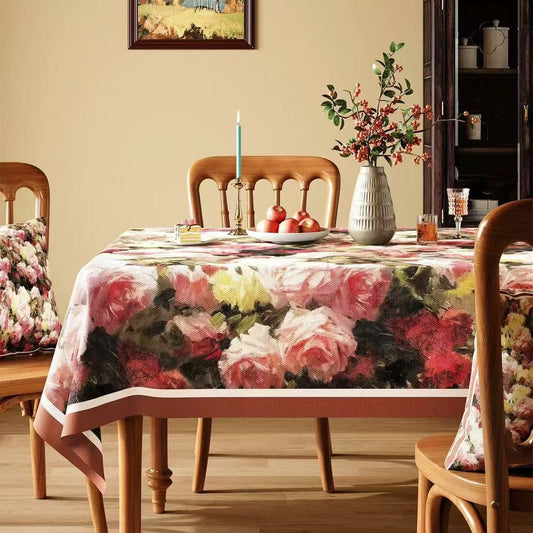 Ownkoti Vintage Oil-Painting Rose Floral Tablecloth - Multicolor - Square - 55"×55" - image 0