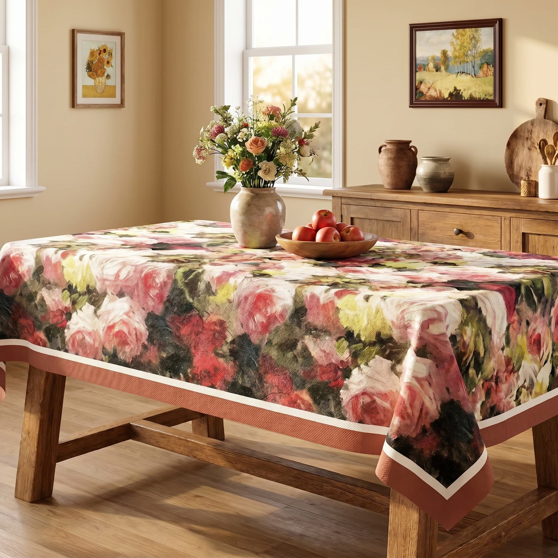 Ownkoti Vintage Oil-Painting Rose Floral Tablecloth - image 1