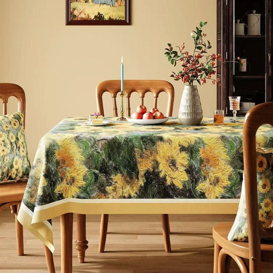 Ownkoti Vintage Painterly Sunflower Tablecloth - Multicolor - Square - 55"×55" - image 0