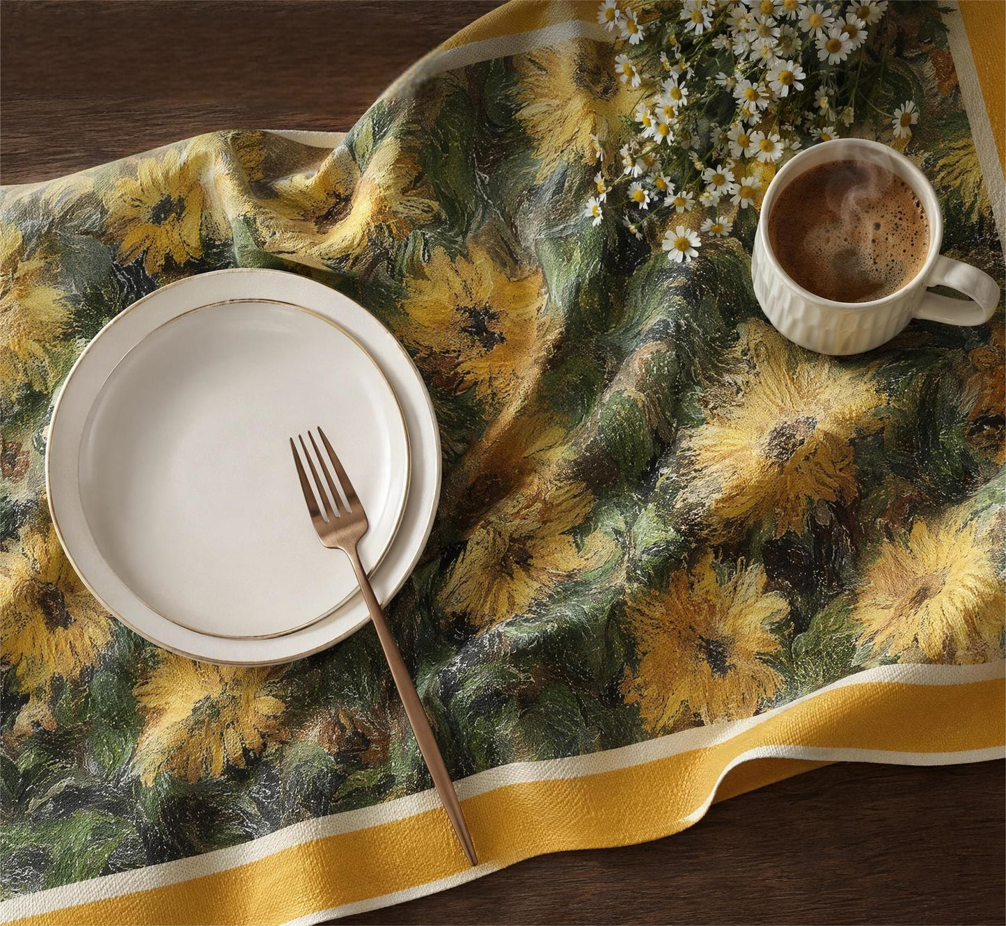 Ownkoti Vintage Painterly Sunflower Tablecloth - image 2