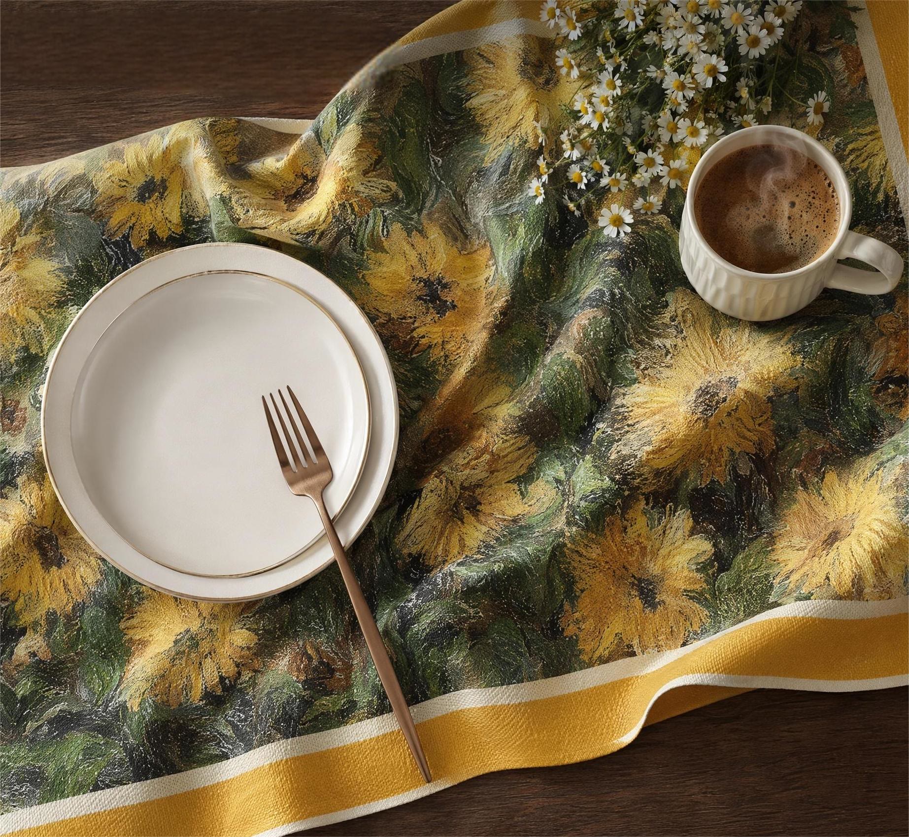 Ownkoti Vintage Painterly Sunflower Tablecloth - image 2
