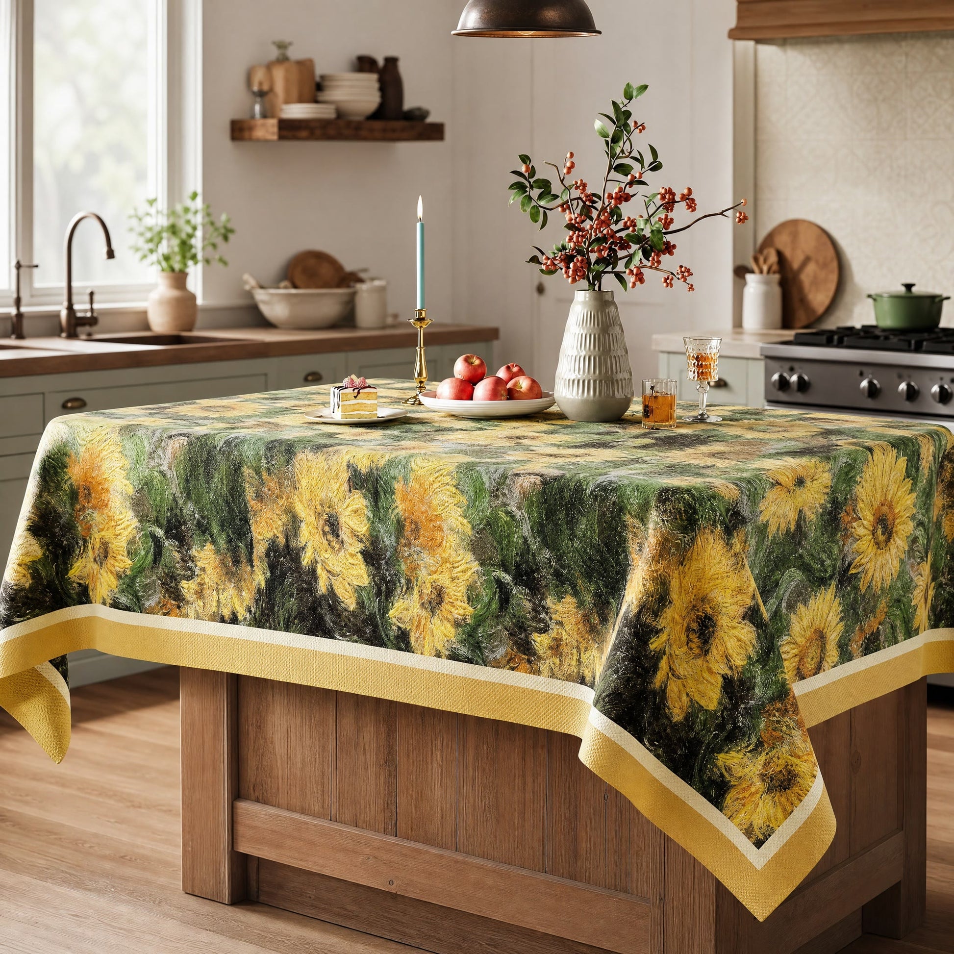 Ownkoti Vintage Painterly Sunflower Tablecloth - image 1
