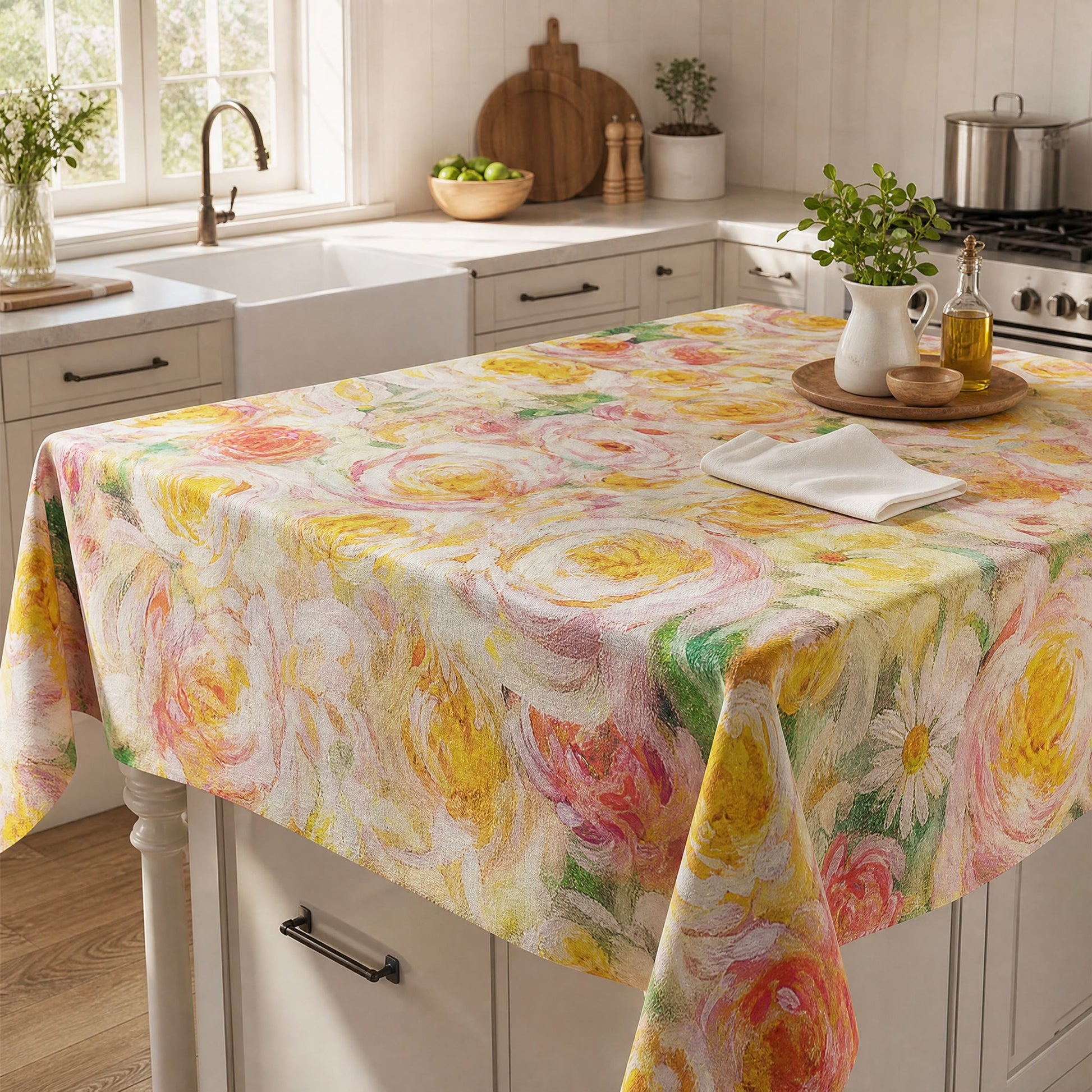 Ownkoti Soft Impressionist Rose Floral Tablecloth - image 2