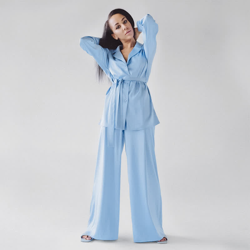 Ownkoti Solid Color Belted Women's Loungewear Set - image 1