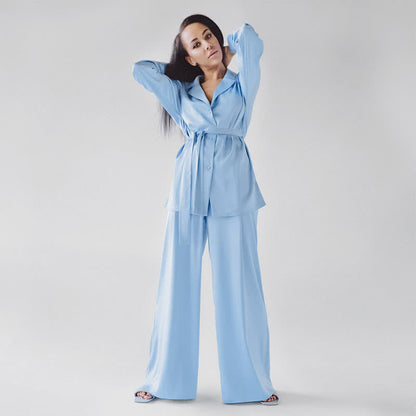 Ownkoti Solid Color Belted Women's Loungewear Set - image 1