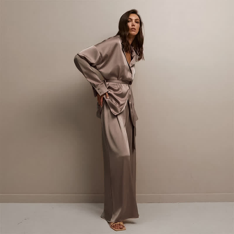 Ownkoti Solid Color Belted Women's Loungewear Set - image 12