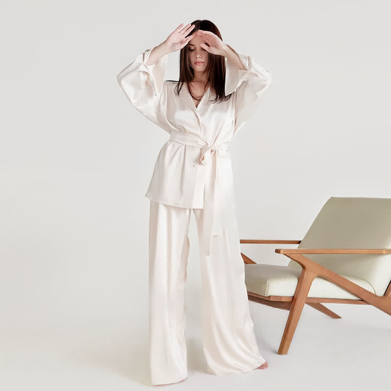 Ownkoti Solid Color Belted Women's Loungewear Set - Beige - XL - image 9