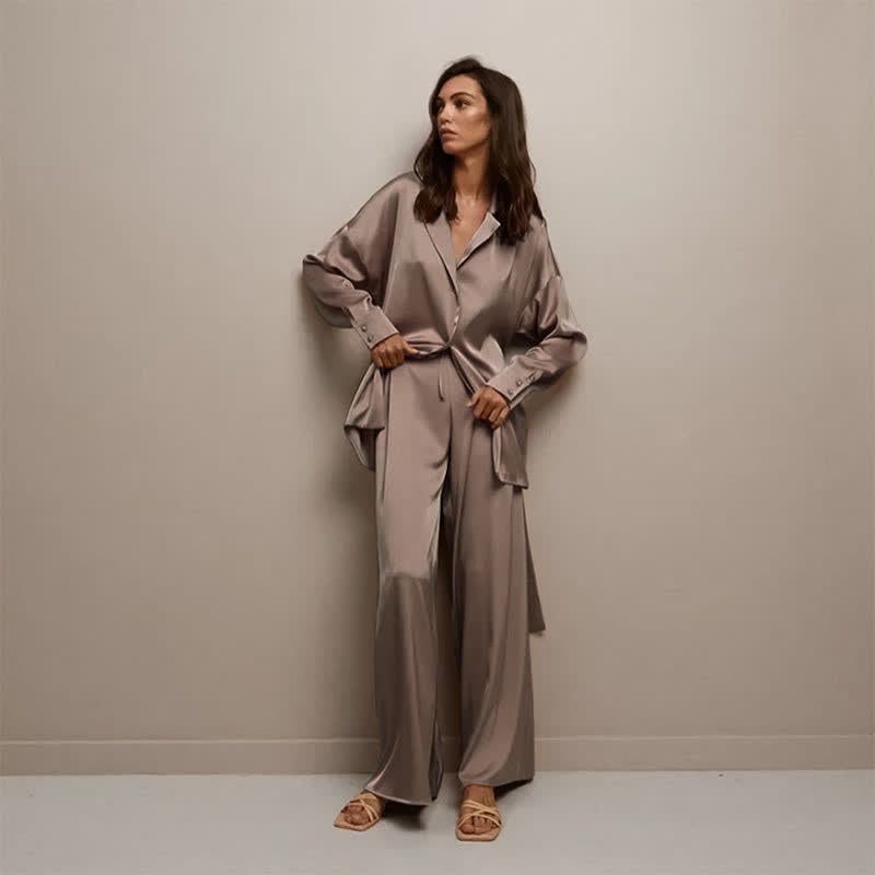 Ownkoti Solid Color Belted Women's Loungewear Set - Brown - XL - image 11