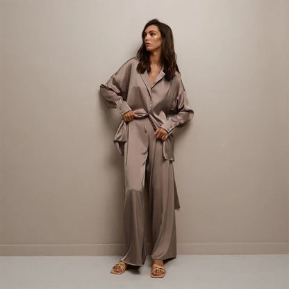 Ownkoti Solid Color Belted Women's Loungewear Set - Brown - XL - image 11