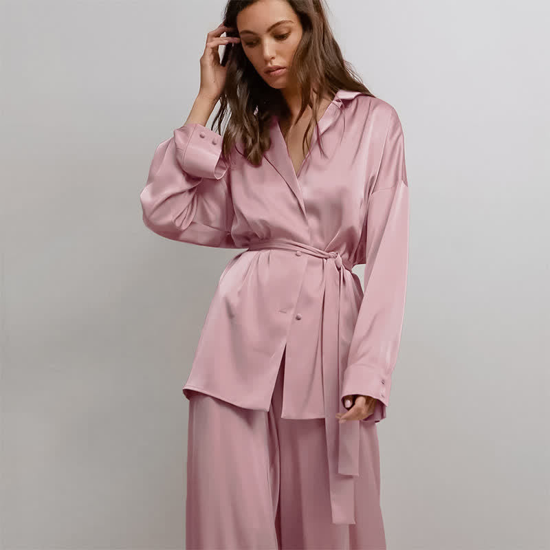 Ownkoti Solid Color Belted Women's Loungewear Set - Pink - XL - image 15